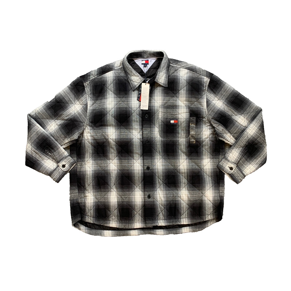 Vintage Tommy Hilfiger Overshirt Mens 3XL Black Flannel Quilted Lined Shacket